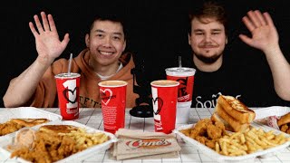 ASMR Mukbang Raising Canes Caniac Combo and Chicken Sandwich [upl. by Poll984]