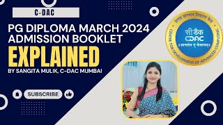 PGDIPLOMA ADMISSION BOOKLET EXPLAINED BATCH MARCH 2024 BY SANGITA MULIK  CDAC MUMBAIMUST WATCH [upl. by Cyprio]