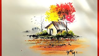 oil Pastel painting for beginner landscape Scenary Painting [upl. by Beitch]