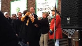 NYC Mayor Drops Staten Island Chuck at Groundhog Day Event [upl. by Eirrac343]