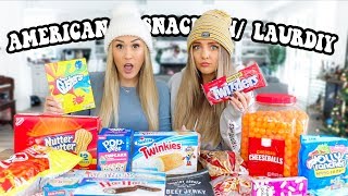 AUSTRALIAN TRIES AMERICAN SNACKS w LAURDIY [upl. by Illak]