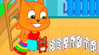 Cats Family in English  Dominoes From Toys Cartoon for Kids [upl. by Salesin]