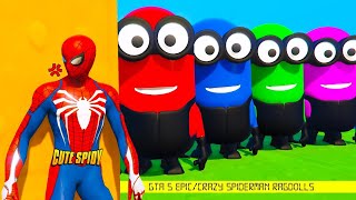 GTA 5 Epic Ragdolls  RED SPIDERMAN VS RED MINION VS GREEN MINION Euphoria PhysicsFunny Fails [upl. by Balas406]