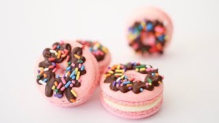 How to make Donut macarons strawberry wwhite chocolate cream cheese filling [upl. by Oznecniv]