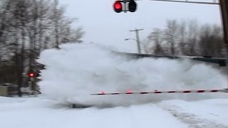 80MPH Amtrak trains plowing snow [upl. by Eterg]