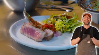 WoodFired Tuna Steaks with Frisée amp Trumpet Mushroom Salad and Harissa Salsa [upl. by Martella]