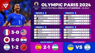 🔴 Results amp Standings Table OLYMPIC PARIS 2024 Mens Football as of 24 July 2024  France vs USA [upl. by Drucy]