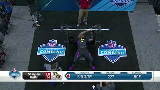 Saquem Griffin Does 20 Bench Press Reps With One Prosthetic Arm  NFL 2018 Combine [upl. by Humphrey]