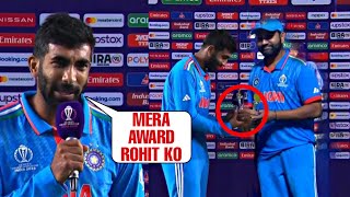 Jasprit Bumrah did this for Rohit Sharma after winning POTM award  INDvsPAK WC 2023 [upl. by Sion]