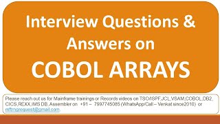 Interview questions and answers on COBOL arrays  FAQs  occurs  subscript  index  dynamic [upl. by Hootman]