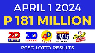 Lotto Result April 1 2024 9pm PCSO [upl. by Mila]