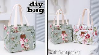 DIY BAG MAKING FROM CLOTH  with front pocket korean design floral zipper purse bag [upl. by Alyakcim]