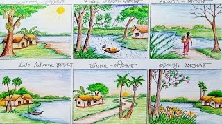 How to draw scenery of six season step by step [upl. by Adnuhs]