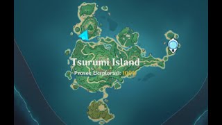 TSURUMI ISLAND Explore 100 Map  All Puzzle And All Bird Stone Location  Genshin impact [upl. by Primavera]