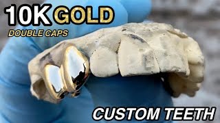 Real Solid 10K Gold Custom Grillz Double Caps Canine Teeth Grills [upl. by Isaak]