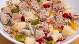 سلطة التونة والبطاطس بصوص رهيب صحية وخفيفة وطعمها خطييييير😍😍 tuna potatoes salad 😍😍 [upl. by Mossolb]