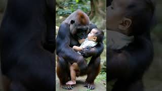 Chimpanzees take care of human infants ai cute animals funny [upl. by Sharos]