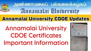 Annamalai University CDOE Certificates Latest Updates 👍 [upl. by Nileuqay]