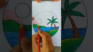 Easy and beautiful sunset scenery drawing  Sunset scenery drawing ideas [upl. by Orvil]