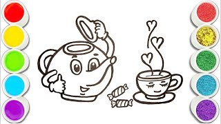 A teapot and a cup Drawing Painting and Coloring for Kids Toddlers Easy Drawing [upl. by Voltz]