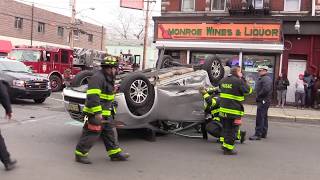 Passaic NJ Fire Department operate at an Overturned Auto Monroe St and Hope Ave [upl. by Eillor]