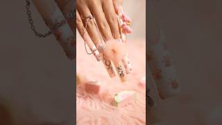 H251 Rose bear handmade square nails Lovful NailArt PressOnNails [upl. by Sirtimed]