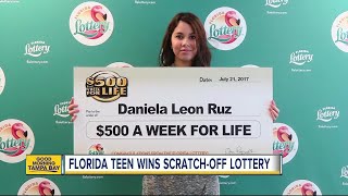 18yearold Orlando girl claims 500 A Week For Life top prize from Florida Lottery scratchoff game [upl. by Amara706]