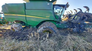 Combine and Tractor Stuck in the Mud [upl. by Lawley]