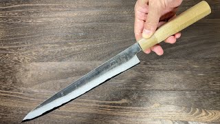 Satoshi Nakagawa Aogami 2 Kurouchi SlicerSujihiki 270mm with White Buffalo Tsuba Octagonal Handle [upl. by Annaeirb753]