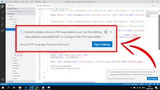 Solusi  Visual Studio Code  PHP IntelliSense  Cannot validate since no PHP executable is set [upl. by Eelanej]