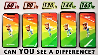 Slow Motion 165Hz vs 144Hz vs 120Hz vs 90Hz vs 60Hz  Smartphone Screen Refresh Rate Comparison [upl. by Rist]