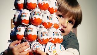 Sammie is opening 10 Kinder Surprise Eggs our Kinder Christmas Tree​​​ [upl. by Eleets]