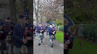 Perth pipeband leads the 2024 remembrancesunday military march along river Tay in Perth Scotland [upl. by Lash]