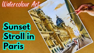 Urban Landscape Painting in Watercolour  Step by Step  Sunset Stroll in the City of Light  Paris [upl. by Ahsonek]