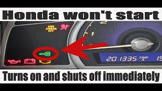 2006 honda civic wont start or starts then shuts off green key flashes immobilizer bypass [upl. by Daune]