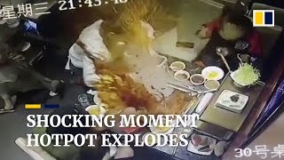 Hotpot explodes when waitress tries to take lighter out in China [upl. by Vilhelmina]