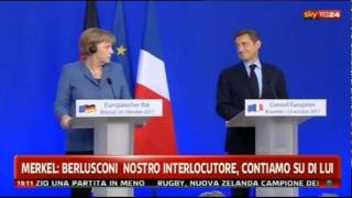 La Merkel e Sarkozy ridono di Berlusconi 231011 [upl. by Glynda]