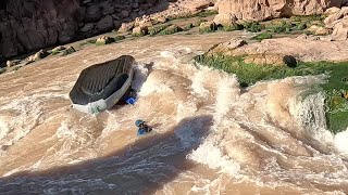 Grand Canyon Winter Rafting  Flip at Bedrock Rapid [upl. by Hallutama626]