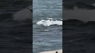 Boston Whaler Outrage Navigating the wavy Haulover Inlet Filmed for us by my good friend Scott [upl. by Orenid]