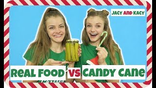 Real Food vs Candy Cane Challenge  Jacy and Kacy [upl. by Marni790]