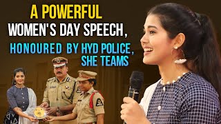 A Powerful Womens Day SpeechTejaswiniManognaHonoured by Hyd PoliceShe Teams [upl. by Aciruam244]