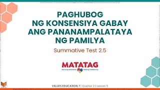 Values Education 7  Q2  Summative Test 5  Paghubog ng Konsensiya Gabay ang Pananampalataya ng Pam [upl. by Ydnes]