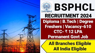 BSPHCL Recruitment 2024FresherVacancy 610CTC ₹12LPAPermanent JobBSPHCL Vacancy 2024Notification [upl. by Aisaim428]