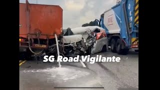 27jun2024 lim chu kang road chain accident btw commercial vehicles [upl. by Aihsyn]