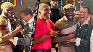 JULIO CESAR CHAVEZ SR THROWS LIVER SHOT AT FLOYD MAYWEATHER JOKING AROUND AS THE TWO EMBRACE [upl. by Zingale]