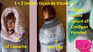 Tuto Tricot Col Capuche Femme fausse fourrure terminé 2 🧶 Projets Tuto Tricot  Vlog Tricot 2 [upl. by Anec]