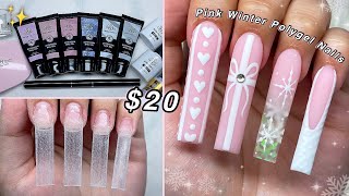 TESTING A HUGE 20 POLYGEL KIT FROM AMAZON PINK WINTER POLYGEL NAILS  Nail Tutorial [upl. by Aisyle]