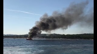 Yacht on fire in the Golfe of Saint Tropez [upl. by Thurmond]