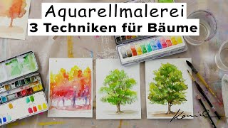 AliceART  Aquarell Kurs 5 für Anfänger  3 Techniken für Bäume  Aquarell malen lernen watercolor [upl. by Morrill563]