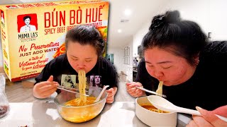 Frozen at Home Bún Bò Huế Mukbang 먹방 Eating Show Trying Mama Las Kitchen Spicy Beef Broth [upl. by Dymphia]